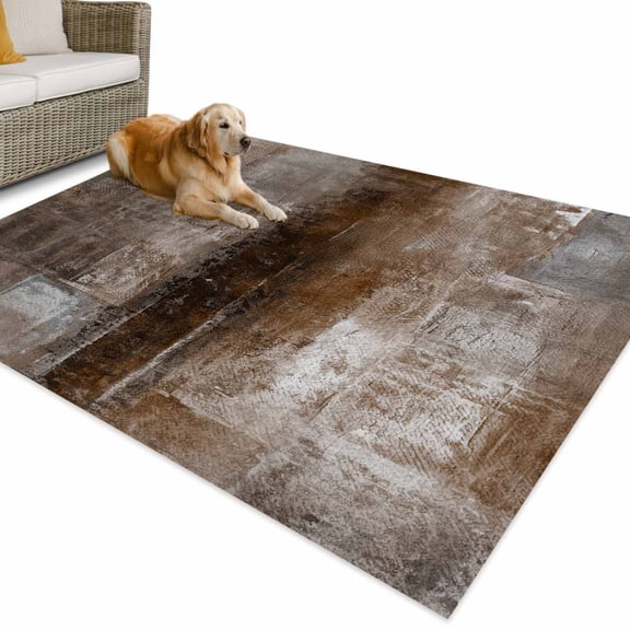 Outdoor Rug 4x6 ft Brown Paint Textured Waterproof Outdoor Patio Rug Mat Non Slip Outside Area Rugs Carpet for RV,Camping,Porch,Deck,Pool,Balconybackyard,Abstract Rustic Earthy Tones