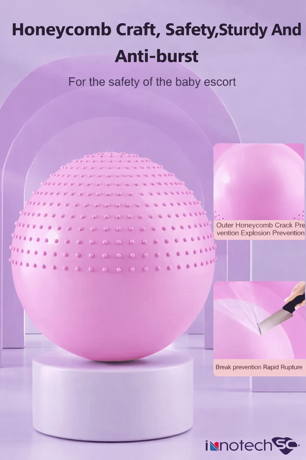 Innotech SC 65 cm (25.5 Inch) 2-in-1 Massage & Yoga Exercise Ball with Pump, Anti-Burst Stability Ball for Fitness, Pregnancy, Office Chair & Balance Training, Pink