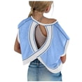 thumbnail image 2 of Zanarzt Girls Fashion Crewneck Short Sleeve T Shirt Girls Athletic Oversized Crop Tops Kids Drop Shoulder Short Sleeve T Shirts Workout Tees 13-14 Years,Blue, 2 of 7