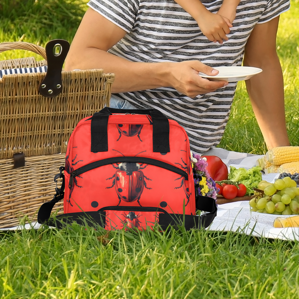 Herdesigns Animal Insulated Lunch Bag for Women Men Adults Large Reusable Lunch Box Cute Ladybugs Leakproof Cooler Tote Bags with Adjustable Shoulder Strap