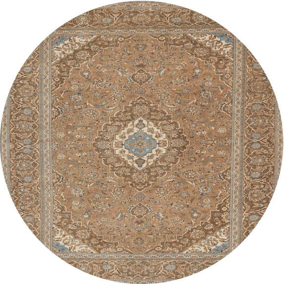 Ahgly Company Machine Washable Indoor Round Traditional Light Brown Area Rugs, 4' Round