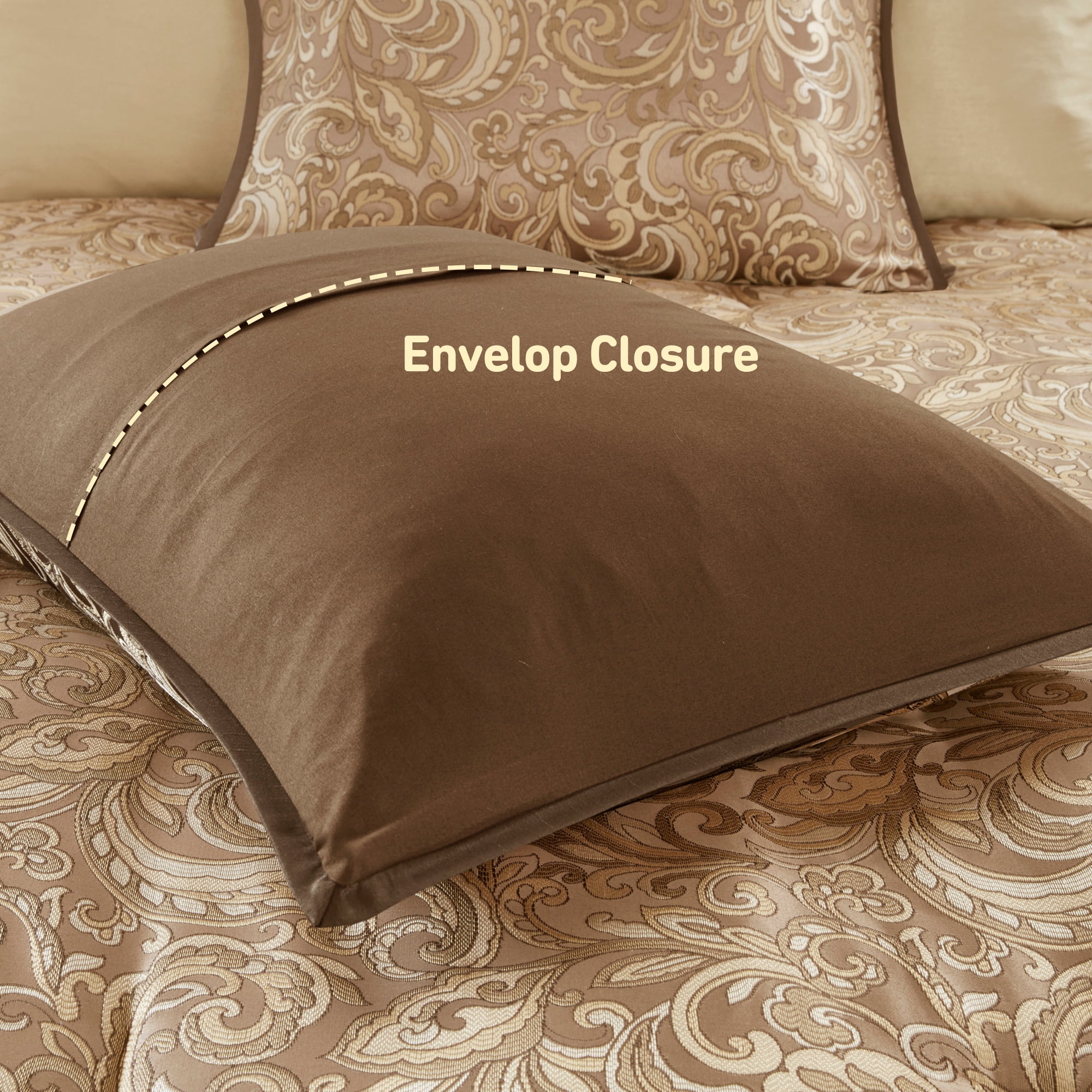 Regency Heights 8 Pieces Jacquard Comforter Set with Bedskirt and Decor Pillows, Cal King, Brown