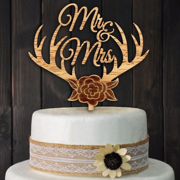 Wood colour NUOLUX Handmade Cake Topper Wood Wedding Cake Decorations 