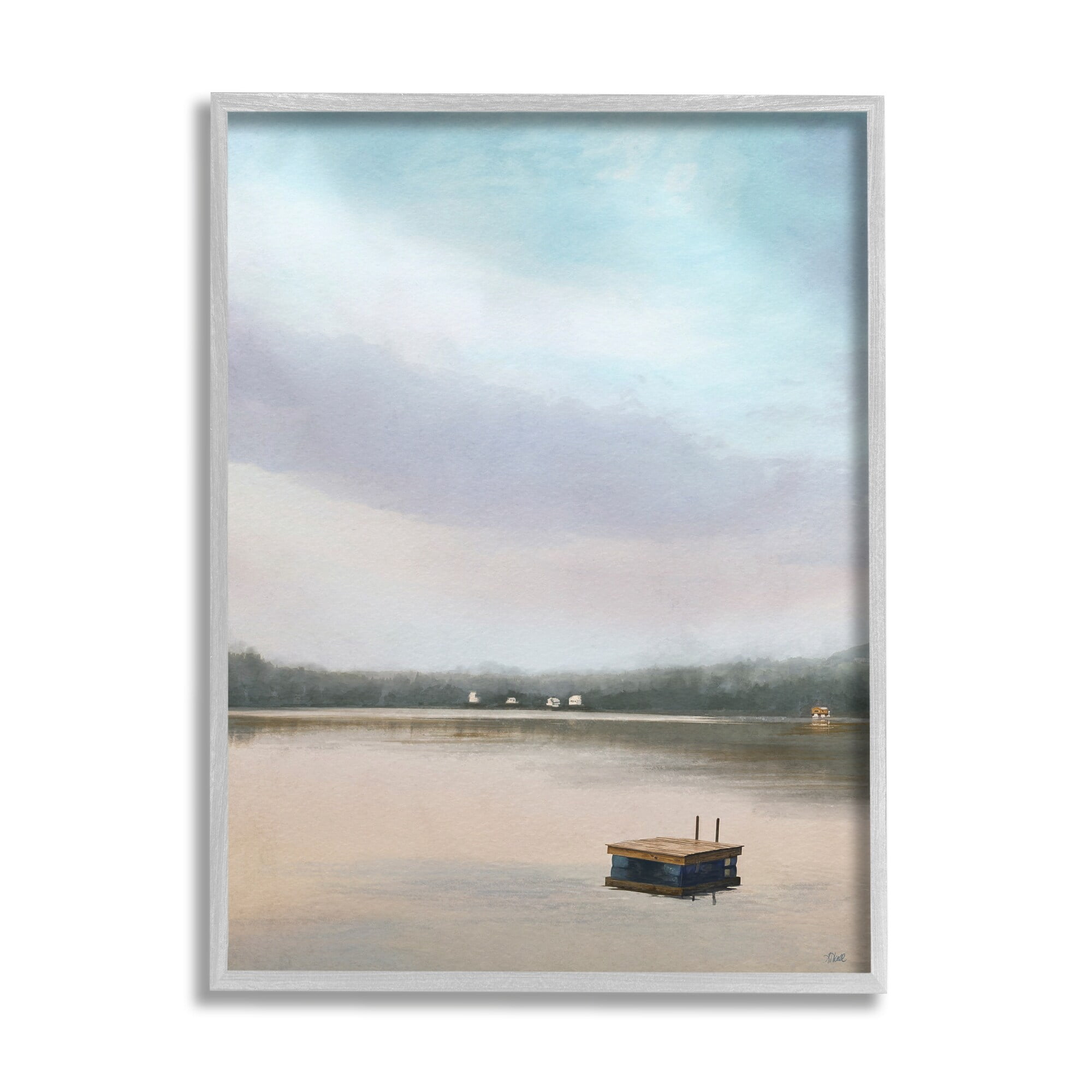 Stupell Industries Lone Floating Dock Serene Lake View Pastel Sky Painting Gray Framed Art Print Wall Art, Design by Amy Hall