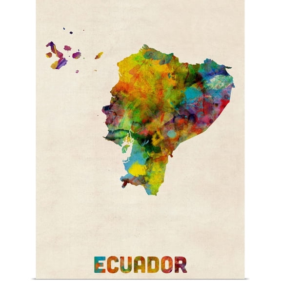 Great BIG Canvas | Rolled Michael Tompsett Poster Print entitled Ecuador Watercolor Map