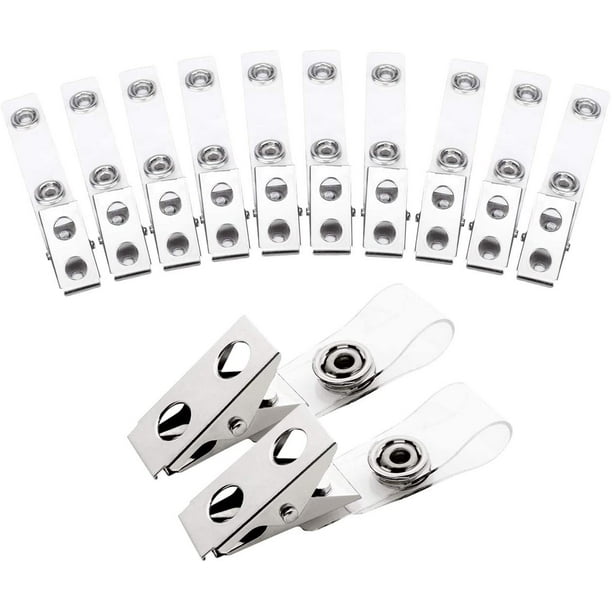 Fushing 100Pcs Metal Badge Clips with Clear PVC Straps for ID