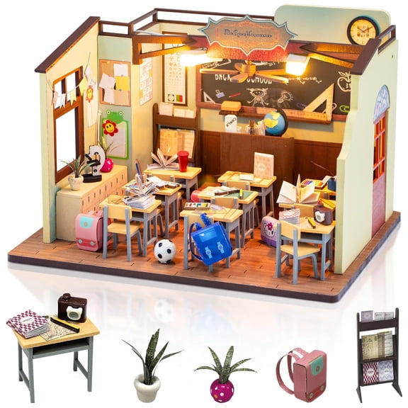 MOJINO DIY Miniature House Kit Book Nook for Adults, Wooden Dollhouse with LED Light, Tiny House Decor, Gift for Craft Lovers