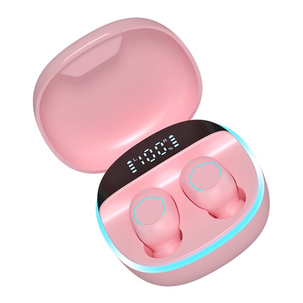 Sidaley Auriculares 5,0 compatibles con Bluetooth, inalámbricos, impermeables, LED, estéreo, TWS, con micrófono, pequeños auriculares deportivos, Electrónica Rosa