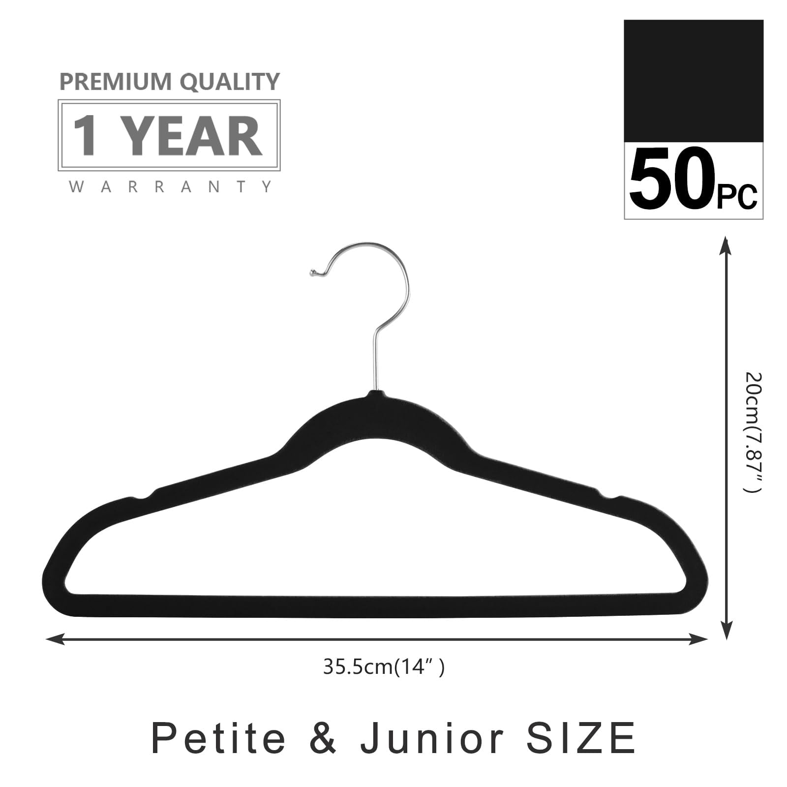 Hangers Non-slip Big 14 Inch For Teen Clothes Pack Of 50(black/silver)