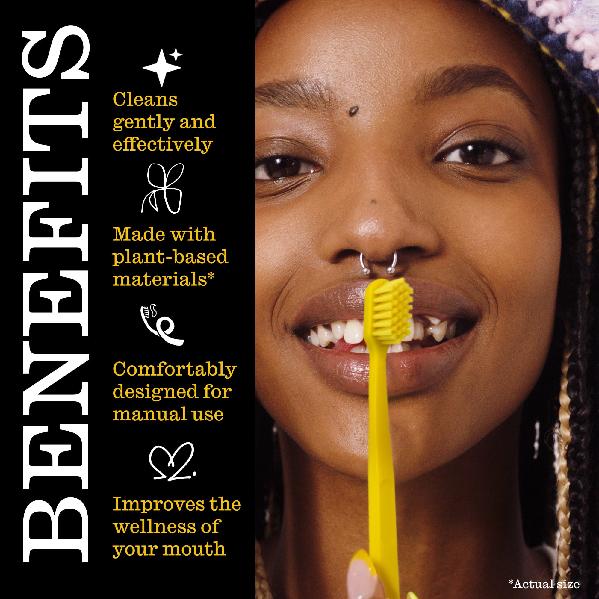 Twice Extra Soft Manual Toothbrush, Eco-Friendly Handle, Yellow - 2 pack