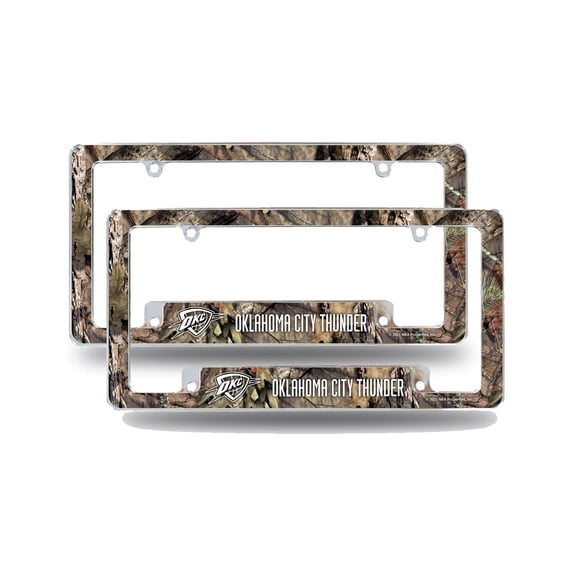 Oklahoma City-Basketball-Thunder Chrome Metal (Set of 2) License Plate Frames with Bold Mossy Oak Camouflaged Camo Design