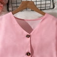 thumbnail image 5 of ZHOGXU Big Kids Girls Outfits Long Sleeve V Neck Solid Color Buttons Shirt And Wide Leg Pants Fashion Comfortable Two Piece Set For Daily Wear Pink 7-8 Years, 5 of 9