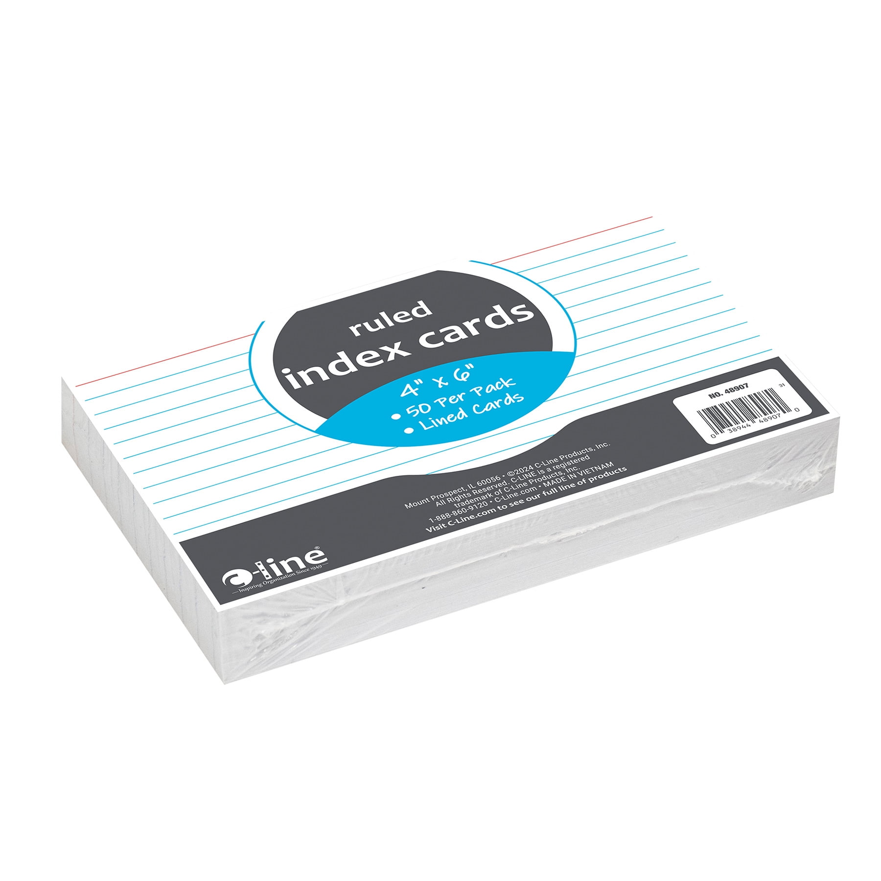 C-Line Index Cards, 4" x 6", White, Ruled, 50 Per Pack, 10 Packs