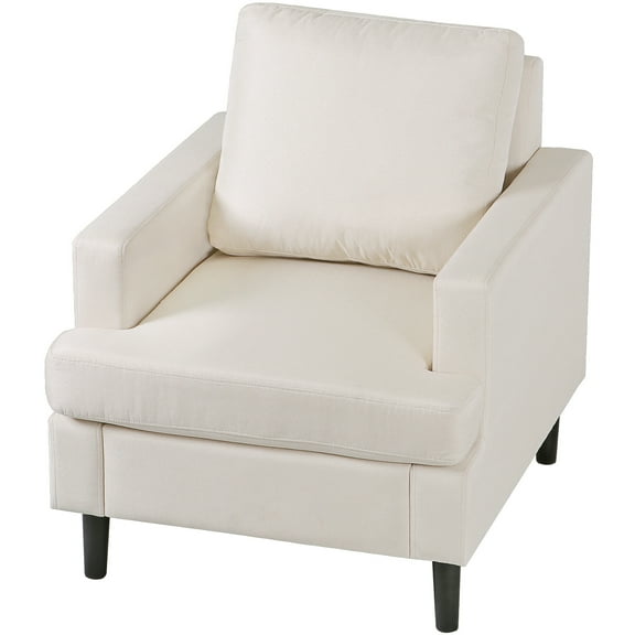 ZENSTYLE Modern Accent Chair Elegant Sofa Chair Soft Linen Fabric Solid Wood Legs for Living Room Office Beige