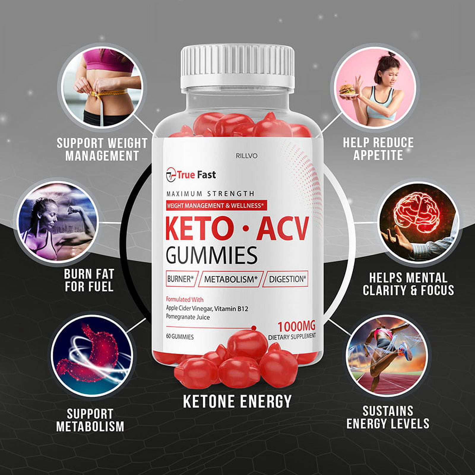 (2 Pack) True Fast Keto Gummies - True Fast Keto ACV Gummy’s - Supplement for Weight Loss - Energy & Focus Boosting Dietary Supplements for Weight Management & Metabolism - 120 Gummies