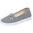 thumbnail image 2 of Willtoo Women Slip‑On Plaid Canvas Flats Cute Bee‑Embroidered Comfort Casual Walking Shoes Lightweight Non‑Slip Soft‑Sole Loafers, 2 of 5