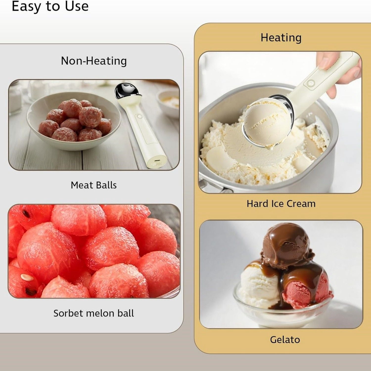 Heated Ice Cream Scoop with ON/OFF Switch: Rechargeable Electric Icecream Scooper with Holder,Kitchen Gadgets for Hard Ice Cream, Max to 158℉