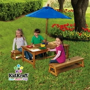 KidKraft Outdoor Kids Wood Table & Bench w/Umbrella Set