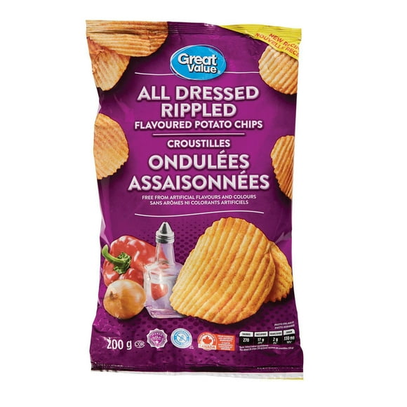 Great Value All Dressed Rippled Flavoured Potato Chips, 200 g