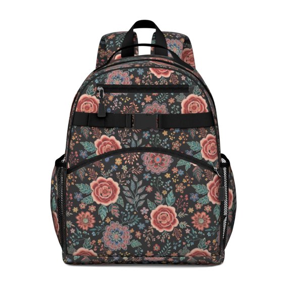 Pioneer Flower Floral Print Pattern Backpack for School, Cute School Bag with Adjustable Shoulder Straps and Padded Back, 15.25"x11.5"x5.25"