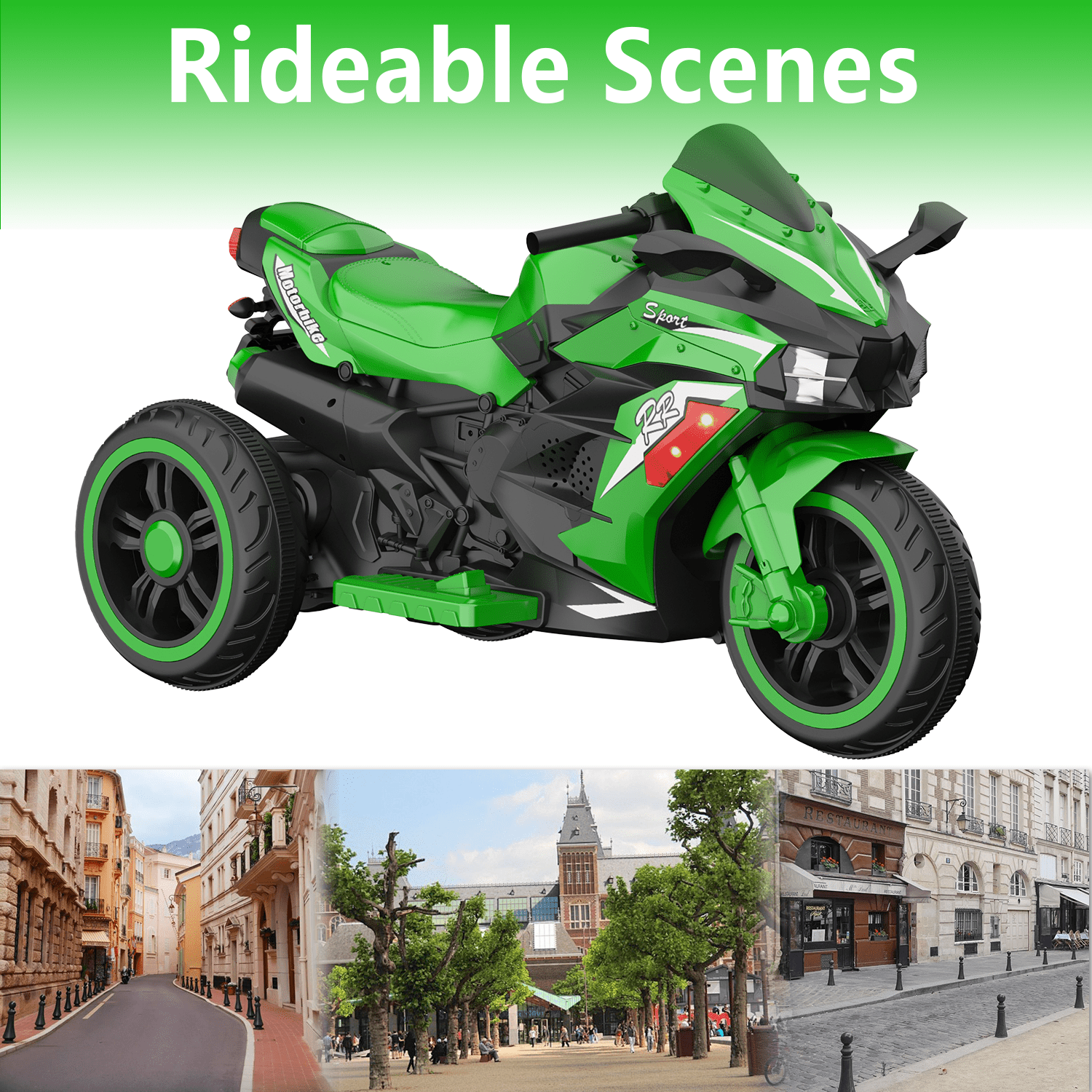 HNH 12V Ride On Motorcycle with Remote Control, Electric Motorbike for Kids, LED Tire and Bluetooth Music, Ride On Car for Gifts