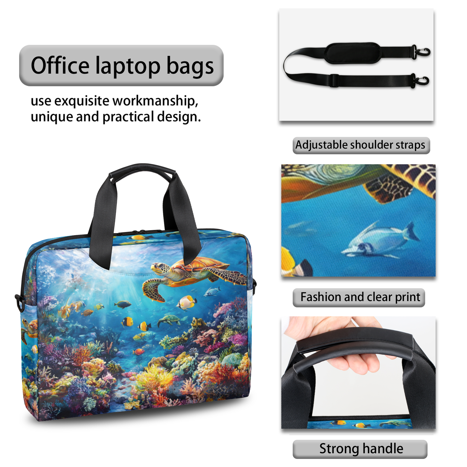Herdesigns Sea Turtles Laptop Bag for Women Men, Computer Case Briefcase Messenger Bags, 15-15.6 inch Laptop Sleeve Shoulder Bag