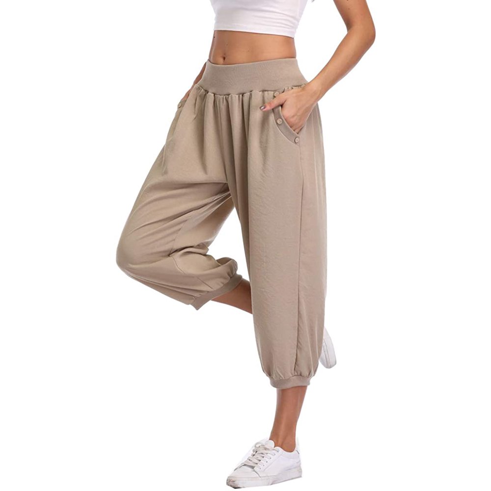 Dilgul Dilgul Women's Harem pants Loose Fit Capri Pants Jogger Workout Yoga Pants with Pockets