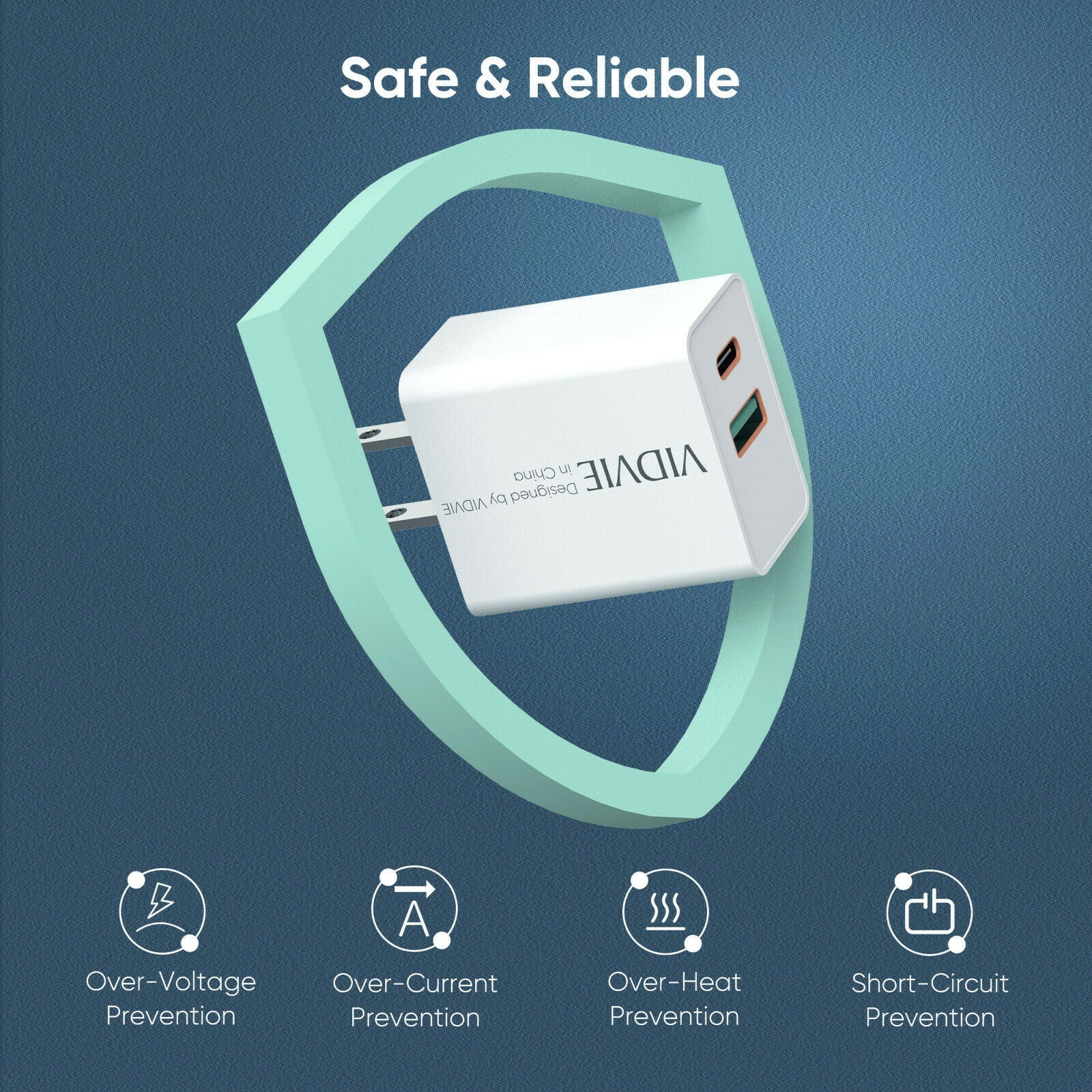 VIDVIE Type C and USB A output charger head with type to iPhone cable included compatible with iPhone 8 and up