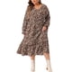 thumbnail image 2 of Vestido de mujer de talla grande Agnes Orinda, estampado floral bohemio, con cuello en V, mangas largas, dobladillo con volantes, largo, 3X, marrón, 2 of 6