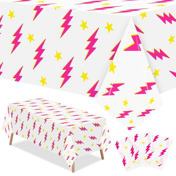 Grobro7 Pink Lightning Bolt Plastic Tablecloth for Bachelorette Birthday, 3Pack
