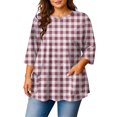 thumbnail image 2 of Sewkxo Womens Plus Size Tops Casual 3/4 Length Shirt Crewneck Print Blouse Fashion 2026 Summer Clothes L-5x,Pink 5XL, 2 of 6