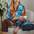 thumbnail image 6 of Pajamas for Women Set - Red and Blue Fire Lion Comfy Long Sleeve Button Up Pajama Sets for Women 2 Piece, Soft Sleepwear Nightwear Pjs Lounge Sets for Women with Pockets, 6 of 6