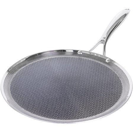 HexClad 12 Inch Hybrid Stainless Steel Griddle Non-Stick Fry Pan with Stay Cool Handle PFOA Free, Dishwasher and Oven Safe, Works with Induction, Ceramic, Electric, and Gas Cooktops