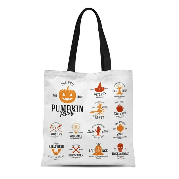 Ashleigh Canvas Tote Bag Vintage Halloween Badges Labels Templates Pumpkin Ghost Skull Bones Durable Reusable Shopping Shoulder Grocery Bag Walmart Com Walmart Com