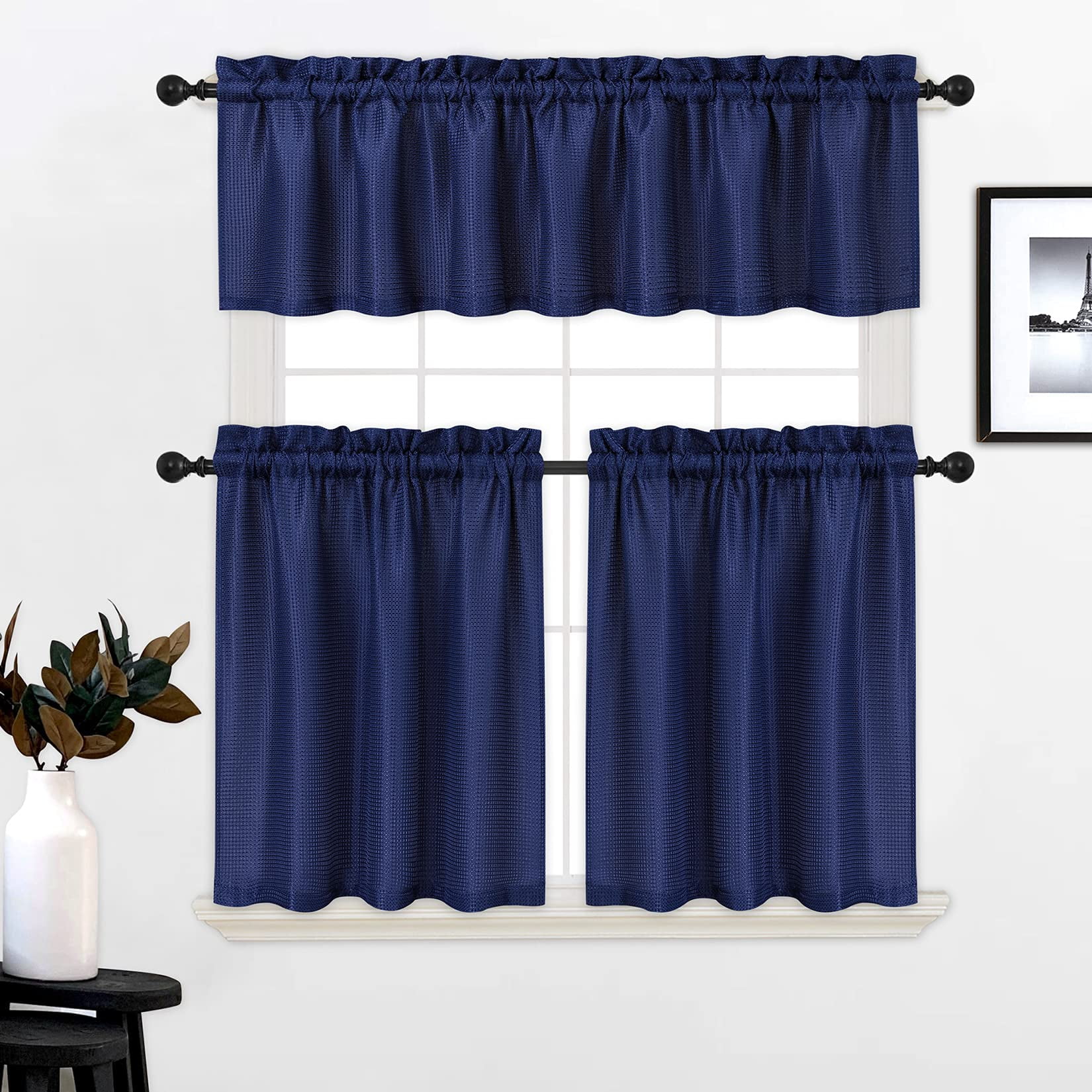 CAROMIO Curtain Sets for Bathroom Kitchen , Waffle Weave Fabric Rod