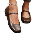 thumbnail image 4 of Womens Mary Jane Flats - Brown Square Toe PU Faux Leather Shoes with Buckle Strap for Women, Comfortable Work & Casual Ballet Flats,Size 9.5, 4 of 9