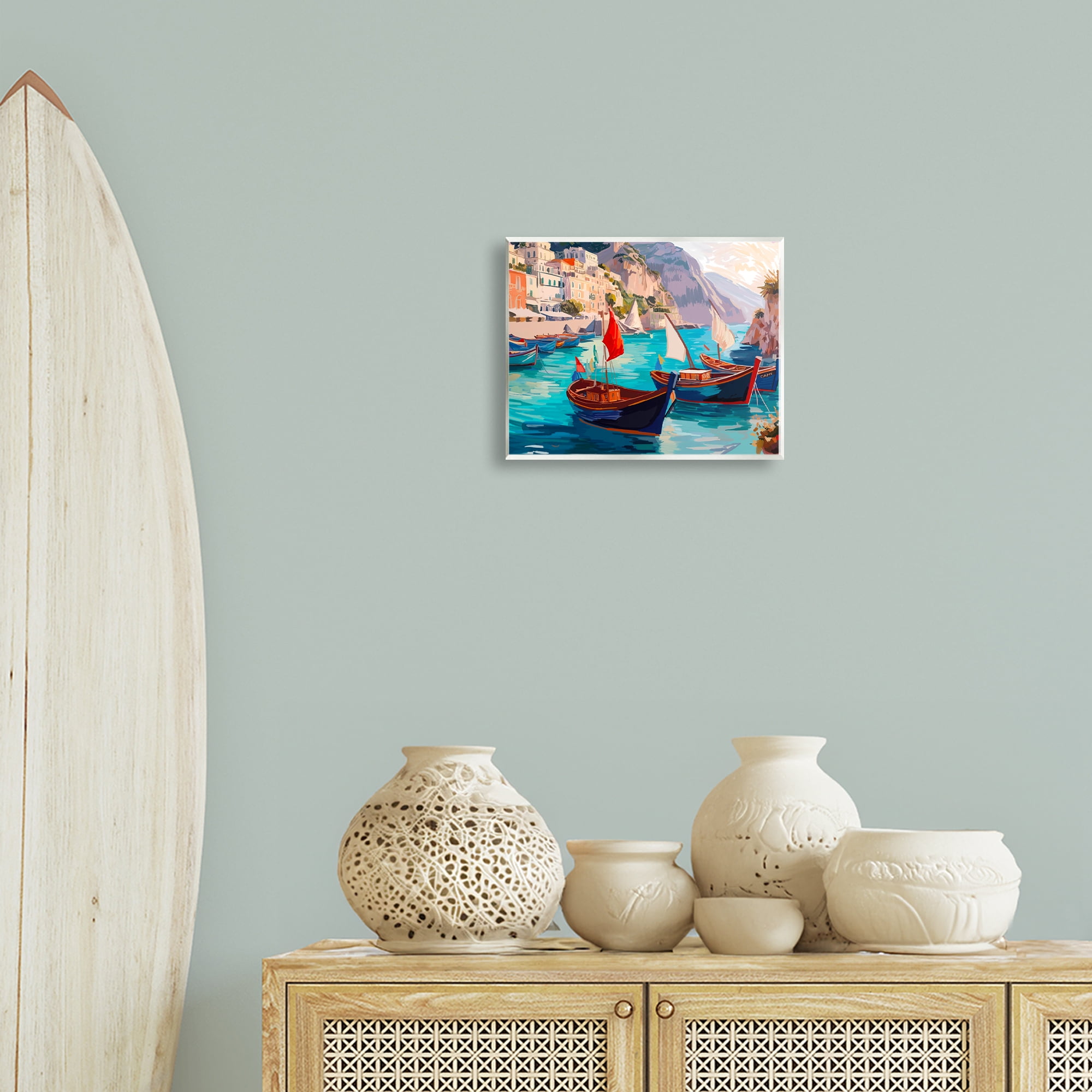Stupell Industries Capri Boat Marina View Nautical & Beach Painting Unframed Art Print Wall Art, 14 x 11