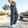 thumbnail image 5 of Lopecy-Sta Pants for Women Cargo Jogger Pants Elastic Drawstring Waist Multi Pockets Loose Fit Street Style Athletic Trousers for Spring Fall, 5 of 7