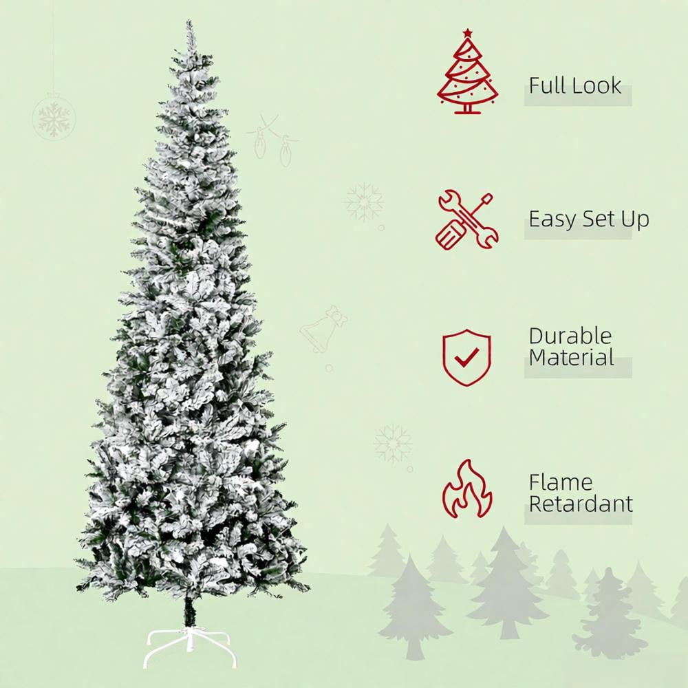 Artificial Christmas Tree, Snow-Flocked Slim Pine Artificial Christmas Tree with Realistic Branches and 1084 Tips