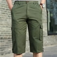 thumbnail image 3 of HOOMEUMY 2025 Summer Cargo Shorts for Men Loose Fit Multi-Pocket Capri Pants Stretch Lightweight Cotton Linen Cropped Trousers Army Green XXL, 3 of 9
