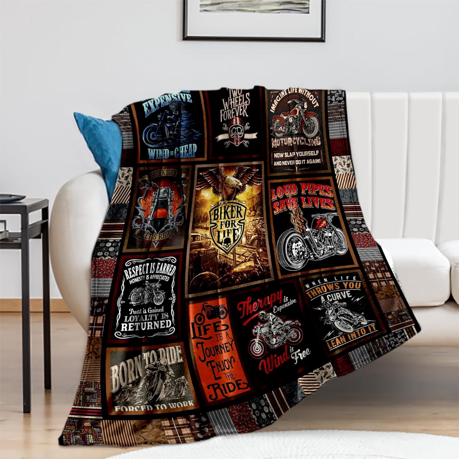 Motorcycle Blankets Super Soft Flannel Fleece Throw Blankets for Bed Sofa and Couch Cool Motorcycle Gifts for Men and Women Fluffy Warm Riding Blankets