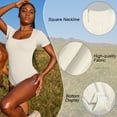 thumbnail image 5 of OQQ Women's 2 Piece Bodysuits Sexy Ribbed One Piece Square Neck Short Sleeve Bodysuits, 5 of 7
