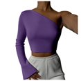 thumbnail image 2 of Gbsyewxs Womens Tops Long Sleeve One Shoulder Solid Color Slim Fashion Summer T Shirts For Women Purple, 2 of 8