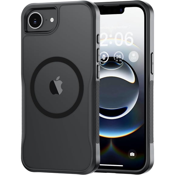 for iPhone 16E Case, Compatible with MagSafe, Translucent Matte Shockproof Anti-Slip Anti-Fingerprint Pocket-Friendly Phone Case Cover - Black