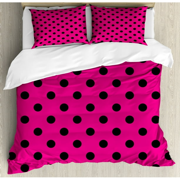 Hot Pink Duvet Cover Set Queen Size, Pop Art Inspired Design Retro