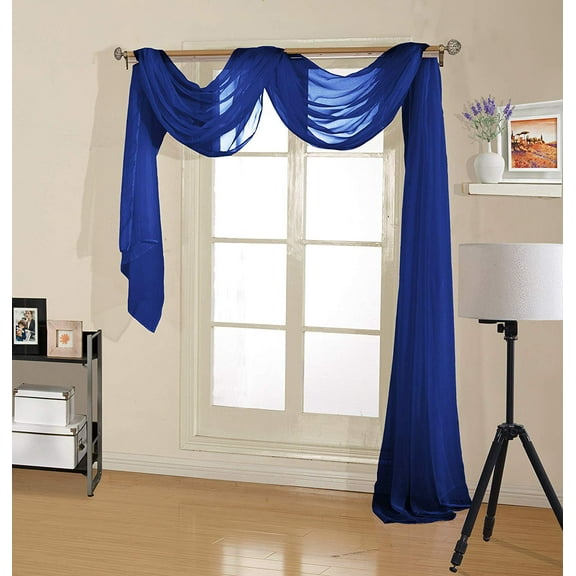 Decotex Premium Sheer Voile Scarf Valance for Home & Event Designs (38" X 216", Royal Blue)