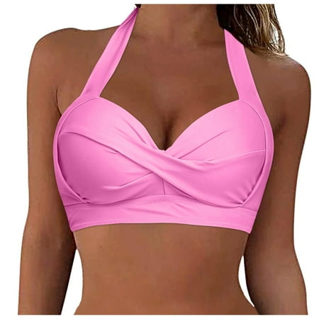 Push Up Bikini Top Women Lace Up Swimwear Tops Underwire Full Coverage Bikini Top Push Up Swim Crop Top Tie Back Bathing Suit Tops Female Womens Bikini & Tankini Tops(Pink XXL)