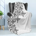 thumbnail image 4 of Abstract Soft Flannel Fleece Throw Blanket, Floral Vignette Design Swirled Rococo Style Ornament Nature Pattern, Cozy Plush for Indoor and Outdoor Use, 50" x 60", Black and White, by Ambesonne, 4 of 5
