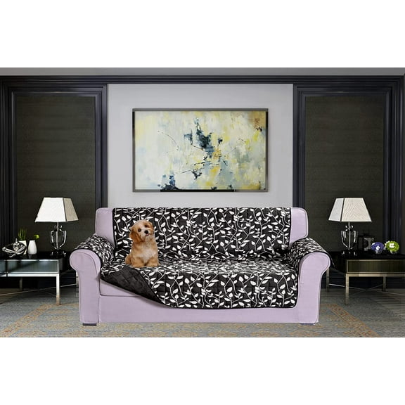 Mocassi Reversible Sofa Slipcover Water Resistant Furniture Protector Pet Couch Covers Smart Leaf Oversized Sofa, Black