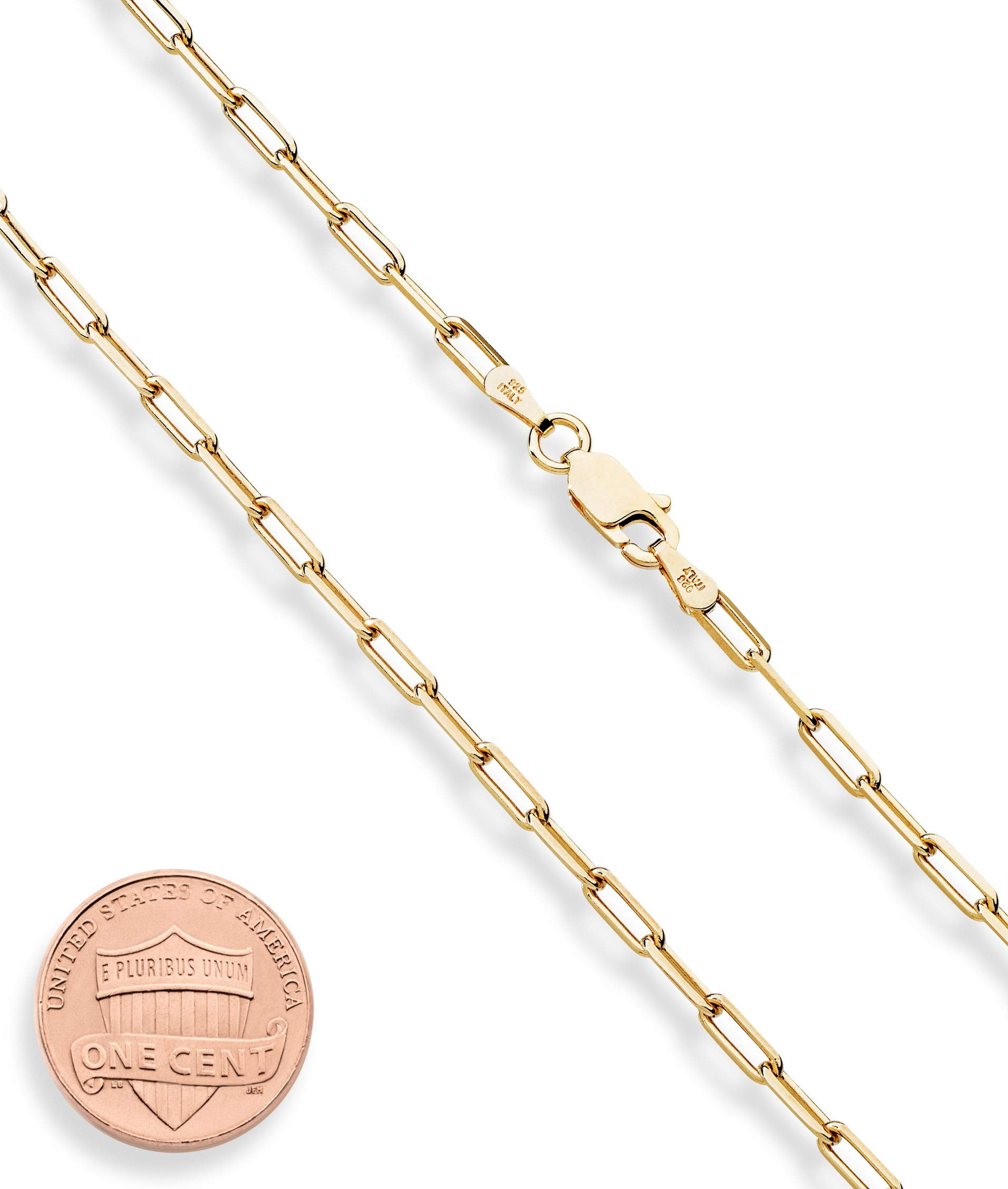 Miabella Solid 18K Gold Over 925 Sterling Silver Italian 2.5mm Paperclip Link Chain Necklace for Women, Made in Italy (24 Inches)